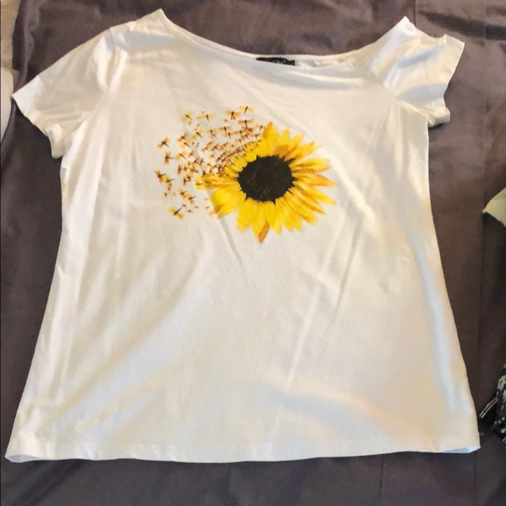 White Sunflower Print Women's Top